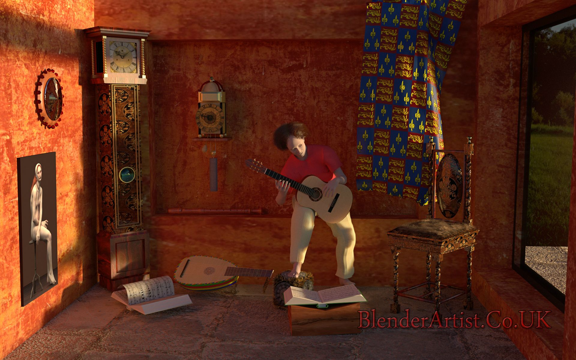 Playing the guitar or any musical instrument is a favourite of many artists. Both CG and other mediums. © BlenderArtist.Co.Uk 2014.